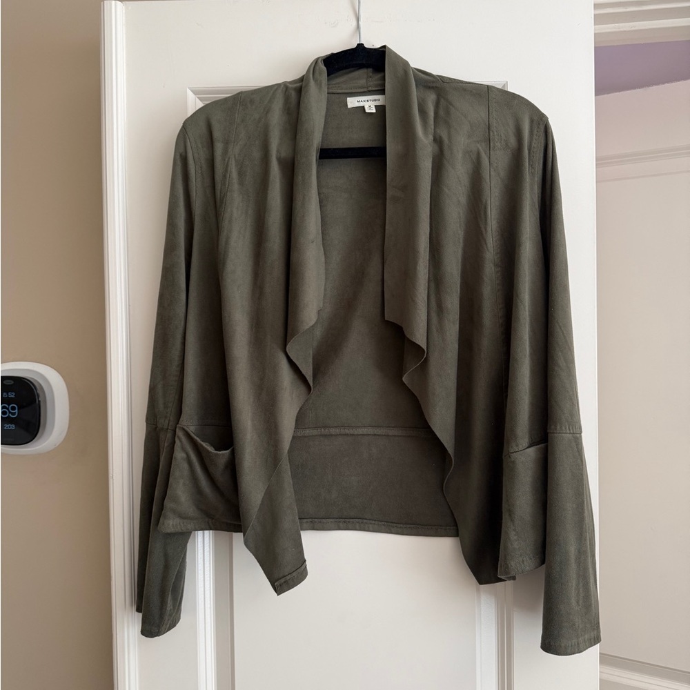 Max Studio Olive Draped Open Front Jacket Lightwe… - image 2